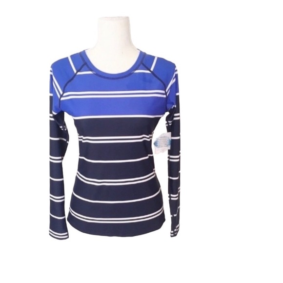 Athleta Long Sleeve Blue White Striped Top Size Small - Picture 1 of 6